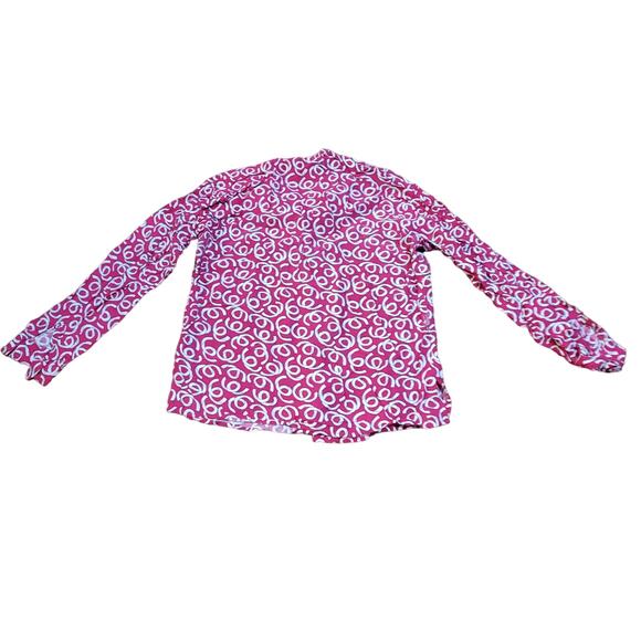 Vtg Esprit Sz S Pink Retro White Swirl 80s Pattern Button Up Down Blouse - Picture 4 of 11